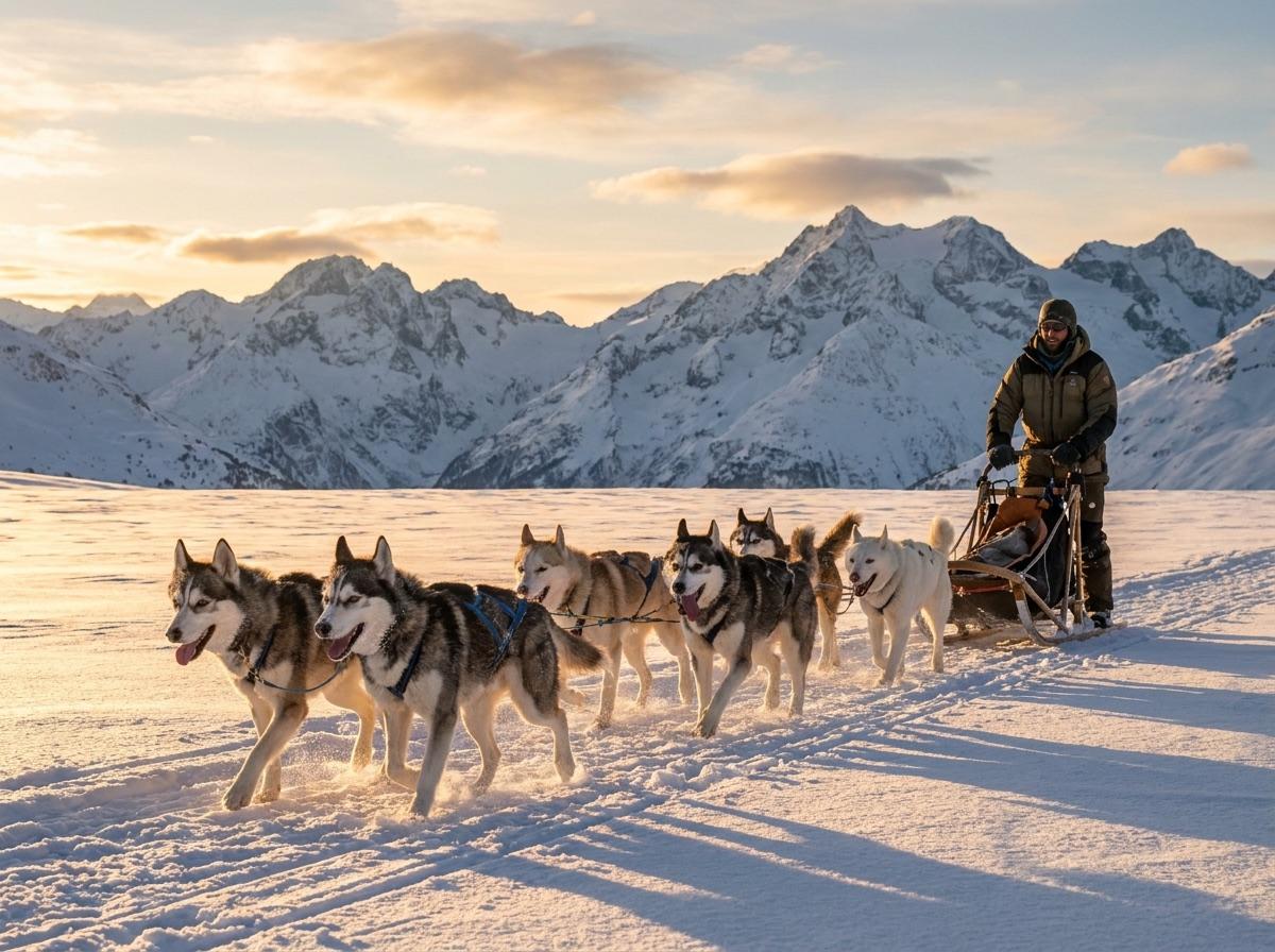 Husky-slee over een open sneeuwvlakte